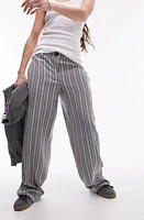 Topshop Stripe Low Rise Wide Leg Pants Grey at Nordstrom, Us