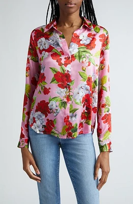 L'AGENCE Tyler Floral Silk Button-Up Shirt Cotton Candy Multi Hydrangea at Nordstrom,