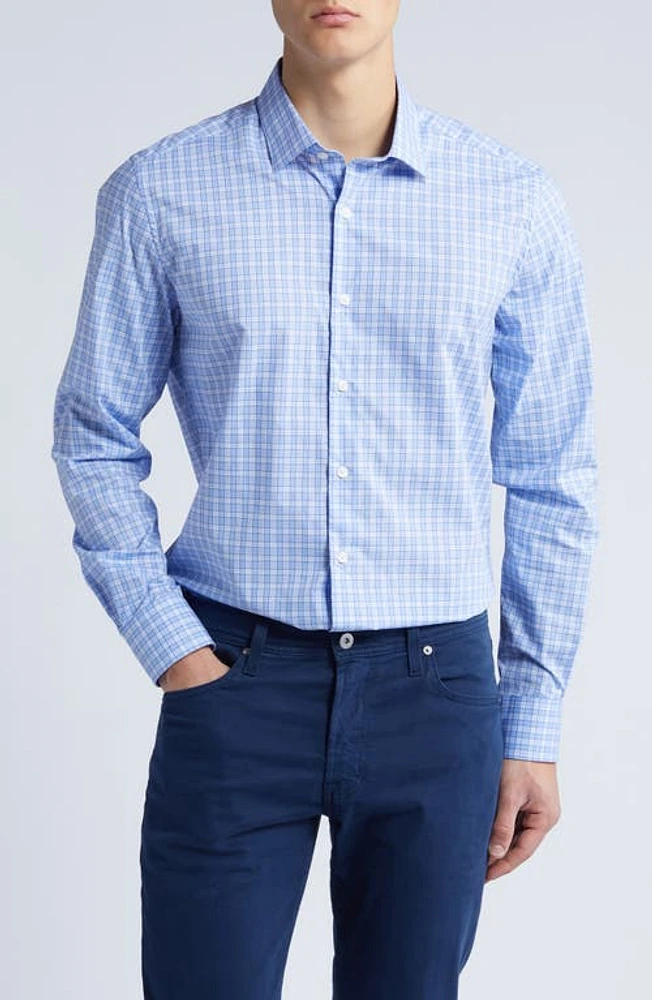 Scott Barber Check Cotton Button-Up Shirt Sky at Nordstrom,