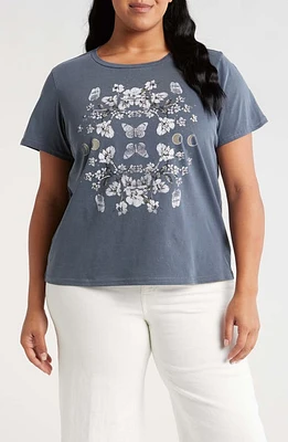 Lucky Brand Mirror Floral Cotton Graphic T-Shirt Dress Blues at Nordstrom