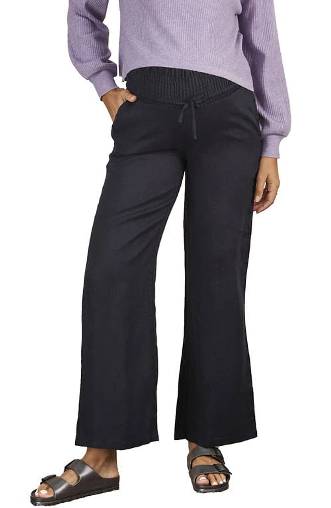 Angel Maternity Smocked Waist Linen Pants Navy at Nordstrom,