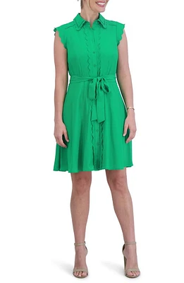 Eliza J Scallop Detail Cap Sleeve Shirtdress Green at Nordstrom,