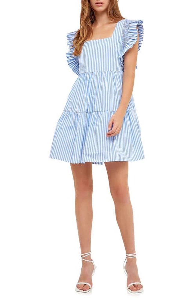 English Factory Stripe Square Neck A-Line Dress in Blue Stripe at Nordstrom, Size Small