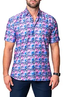 Maceoo Galileo Flower Skull Regular Fit Short Sleeve Button-Up Shirt Pink at Nordstrom,