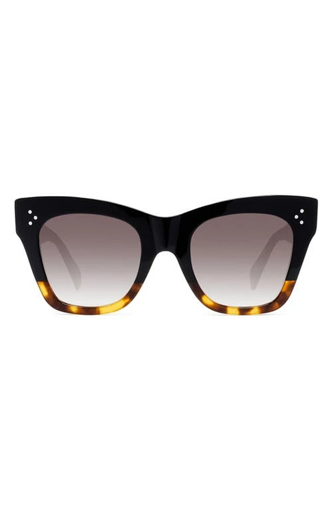 CELINE 50mm Gradient Small Cat Eye Sunglasses in Black/Havana at Nordstrom