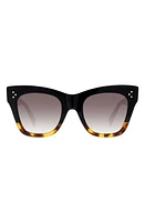 CELINE 50mm Gradient Small Cat Eye Sunglasses in Black/Havana at Nordstrom