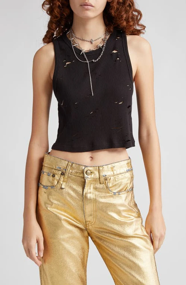 R13 Distressed Cotton Crop Tank in Black at Nordstrom, Size Small