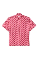 Lacoste Relaxed Fit Logo Print Short Sleeve Button-Up Shirt Lighthouse Red/Reseda at Nordstrom,