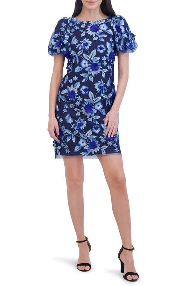 Eliza J Embroidered Floral Appliqué Cocktail Dress Navy Multi at Nordstrom,