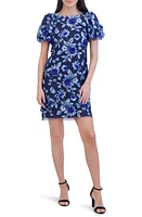 Eliza J Embroidered Floral Appliqué Cocktail Dress Navy Multi at Nordstrom,