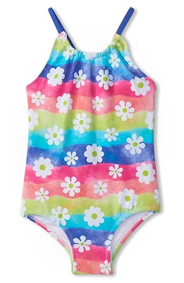 Hatley Kids' Rainbow Flower One-Piece Swimsuit White at Nordstrom,