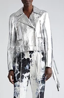 Alexander McQueen Fringe Metallic Leather Biker Jacket in Silver at Nordstrom, Size 4 Us