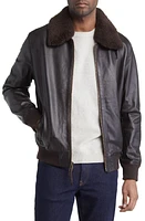 Frye Leather Bomber Jacket with Removable Faux Shearling Collar in Dark Brown at Nordstrom, Size Medium