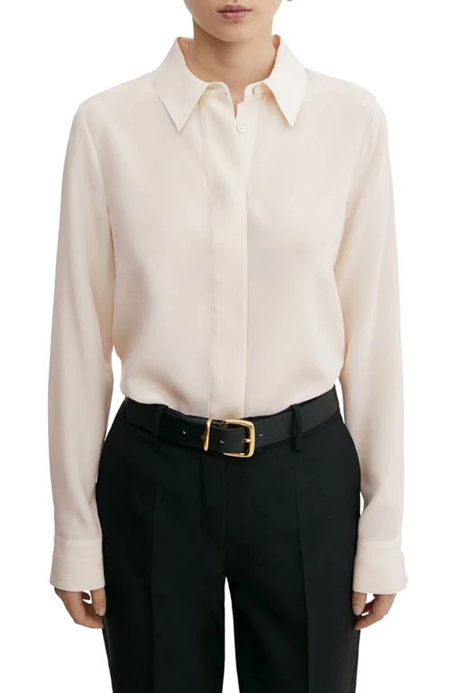 MANGO Linear Seam Silk Shirt in Off White at Nordstrom, Size 4