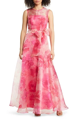 Eliza J Floral Illusion Neck Organza Ballgown in Fuchsia at Nordstrom, Size 4