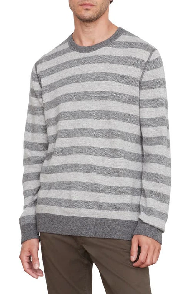 Vince Birdseye Stripe Crew Pullover H Grey/Pearl at Nordstrom,