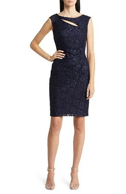 Connected Apparel Sequin Lace Body-Con Cocktail Dress Navy at Nordstrom,