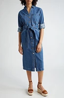 Veronica Beard Evelyn Belted Long Sleeve Denim Shirtdress Cornflower at Nordstrom,