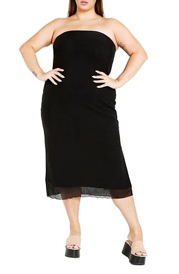 City Chic Indie Strapless Mesh Dress Black at