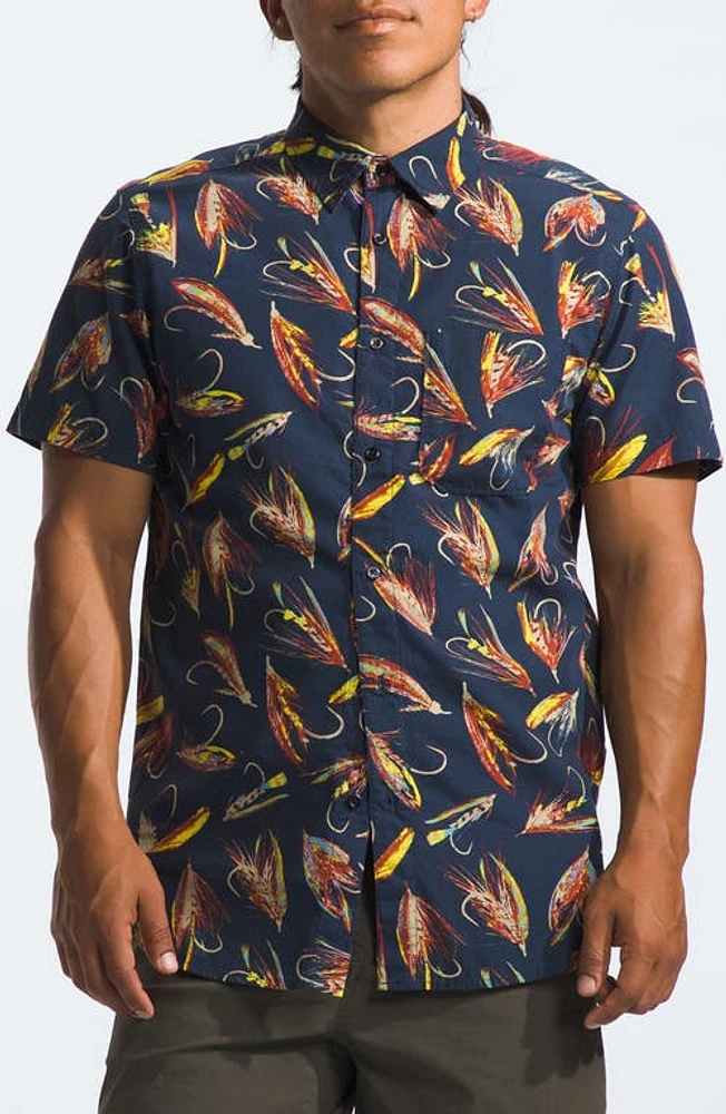 The North Face Baytrail Print Short Sleeve Shirt Summit Navy Hand Tied Fly at Nordstrom,