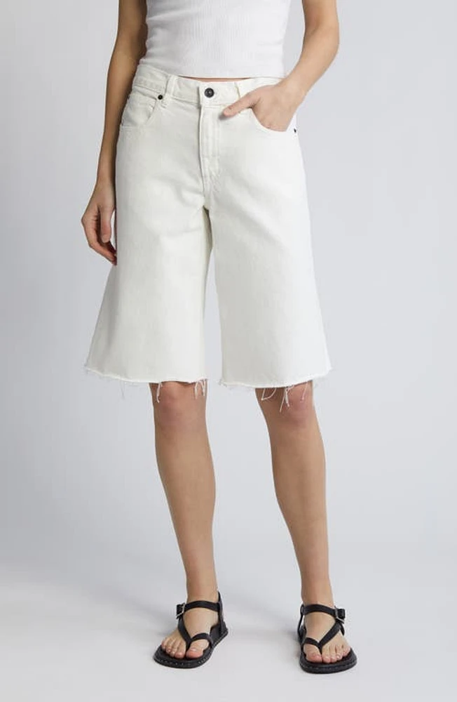 SLVRLAKE Mica Frayed Hem Denim Bermuda Shorts White at Nordstrom,