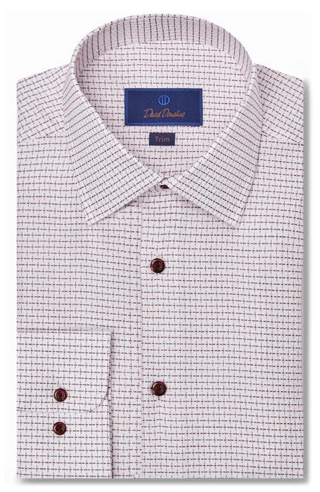 David Donahue Trim Fit Dobby Dot Cotton Dress Shirt White/Merlot at Nordstrom,