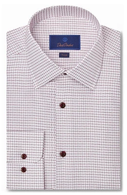 David Donahue Trim Fit Dobby Dot Cotton Dress Shirt White/Merlot at Nordstrom,