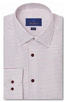 David Donahue Trim Fit Dobby Dot Cotton Dress Shirt White/Merlot at Nordstrom,