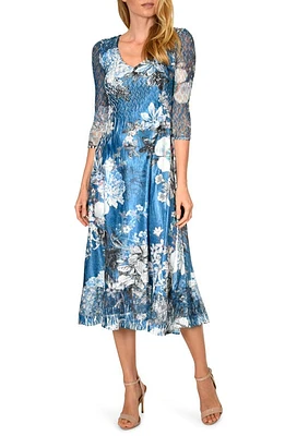 Komarov Charmeuse & Chiffon A-Line Dress Azure Bouquet at Nordstrom,