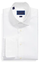 David Donahue Trim Fit Micro Bird's Eye French Cuff Dress Shirt White at Nordstrom,