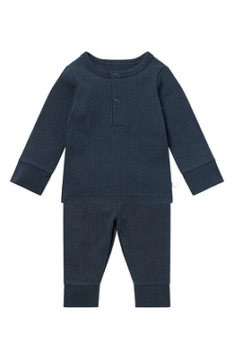 MORI Rib Fitted Two-Piece Pajamas in Ribbed Navy at Nordstrom