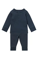 MORI Rib Fitted Two-Piece Pajamas in Ribbed Navy at Nordstrom