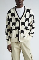 Rhude Chevron Check Cotton & Cashmere Cardigan Black/Cream at Nordstrom,