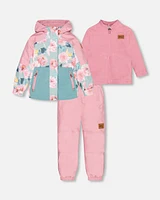 Deux Par Deux Baby Girl's Printed 3 In 1 Mid Season Set Watercolor Roses And Mauve at Nordstrom