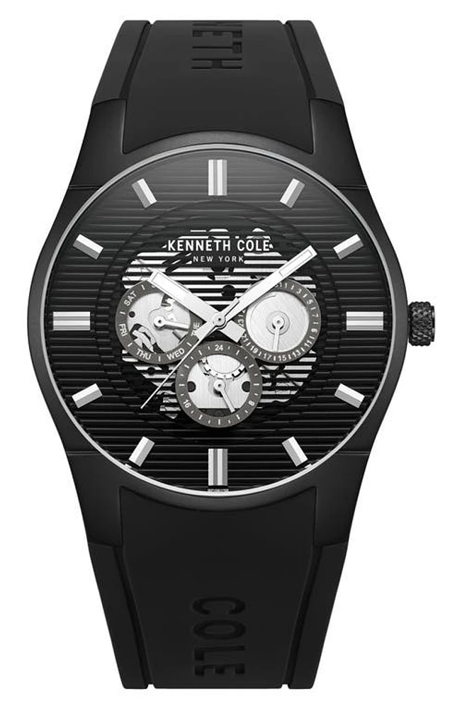 Kenneth Cole Dress Sport Silicone Strap Watch, 42mm in Black at Nordstrom