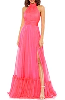 Mac Duggal Halter Neck Tiered Satin Gown at Nordstrom,