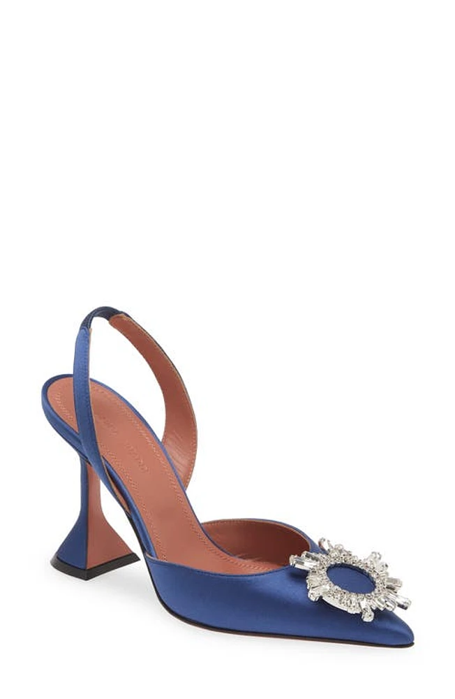 Amina Muaddi Begum Crystal Pointed Toe Slingback Pump Navy Blue at Nordstrom,