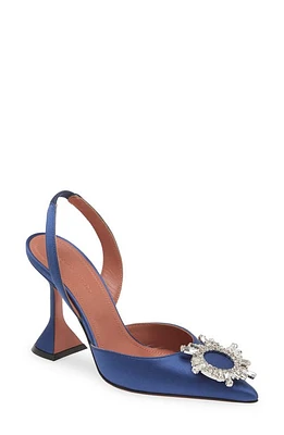 Amina Muaddi Begum Crystal Pointed Toe Slingback Pump Navy Blue at Nordstrom,