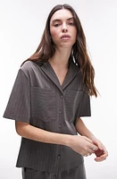 Topshop Pinstripe Short Sleeve Button-Up Shirt Grey at Nordstrom, Us