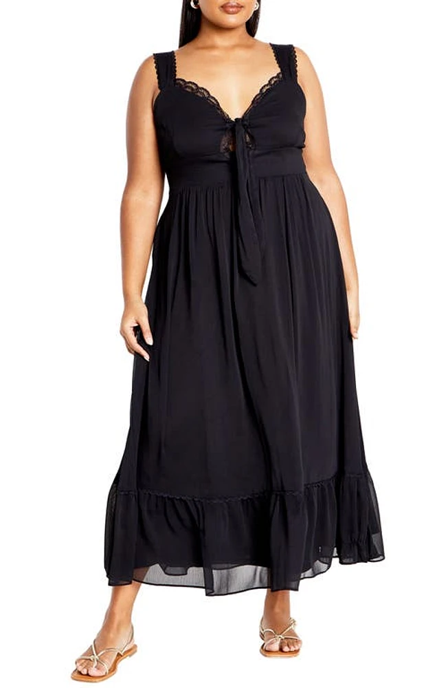 City Chic Lidia Lace Trim Maxi Dress in Black at Nordstrom, Size Xxs