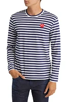 Comme des Garçons PLAY Pixel Appliqué Stripe Long Sleeve T-Shirt Navy/White at Nordstrom,