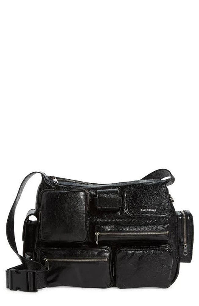 Balenciaga Superbusy Crinkle Leather Messenger Bag in Black at Nordstrom