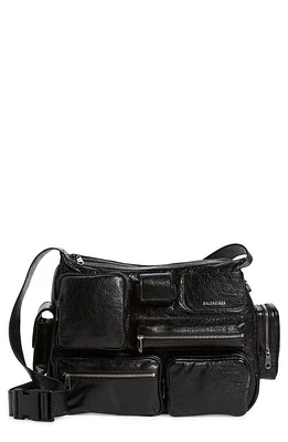 Balenciaga Superbusy Crinkle Leather Messenger Bag in Black at Nordstrom