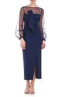 JS Collections Maia Bow Long Sleeve Sheath Dress in Navy at Nordstrom, Size 2