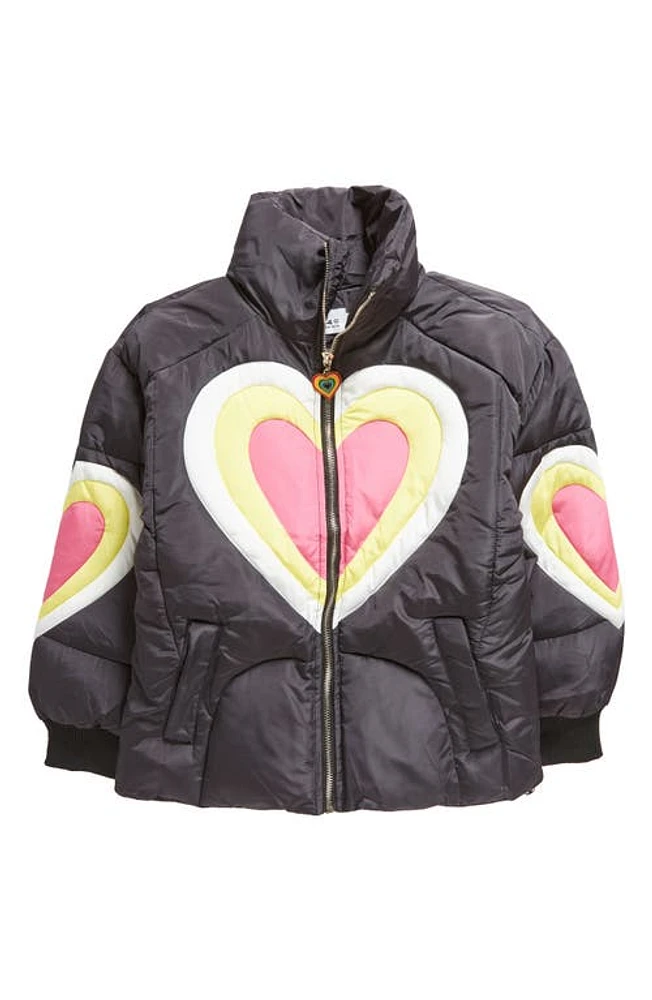 Lola & the Boys Kids' Electric Heart Puffer Jacket in Black at Nordstrom, Size 4T