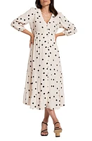 Seraphine Polka Dot Tiered Maternity Midi Dress in Ivory Black at Nordstrom, Size 4