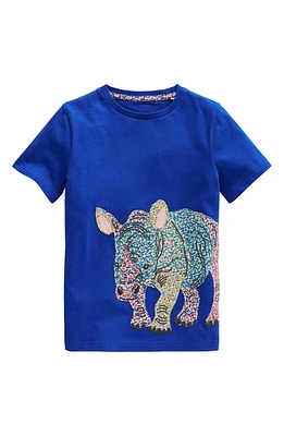 Mini Boden Kids' Rhino Appliqué Cotton T-Shirt Peacock Plume Blue at Nordstrom,