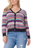 MINNIE ROSE Weekend Stripe Cotton & Cashmere Cardigan Multistripe Pink at Nordstrom,