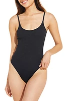 Eberjey Ribbed Camisole Thong Bodysuit Black at Nordstrom,