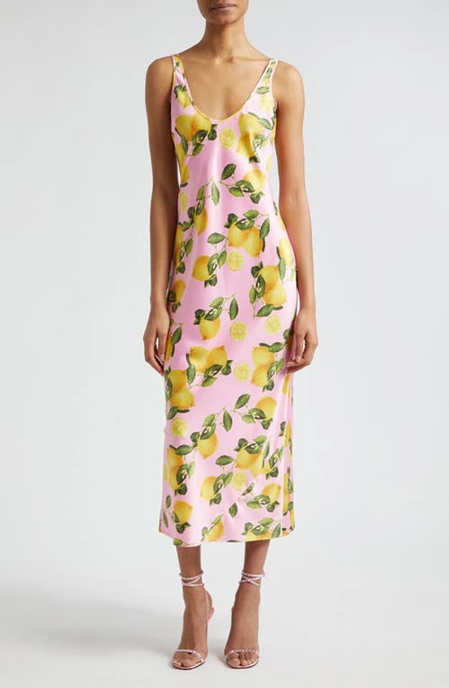 L'AGENCE Akiya Satin Tank Dress Cotton Candy Multi Lemon at Nordstrom,